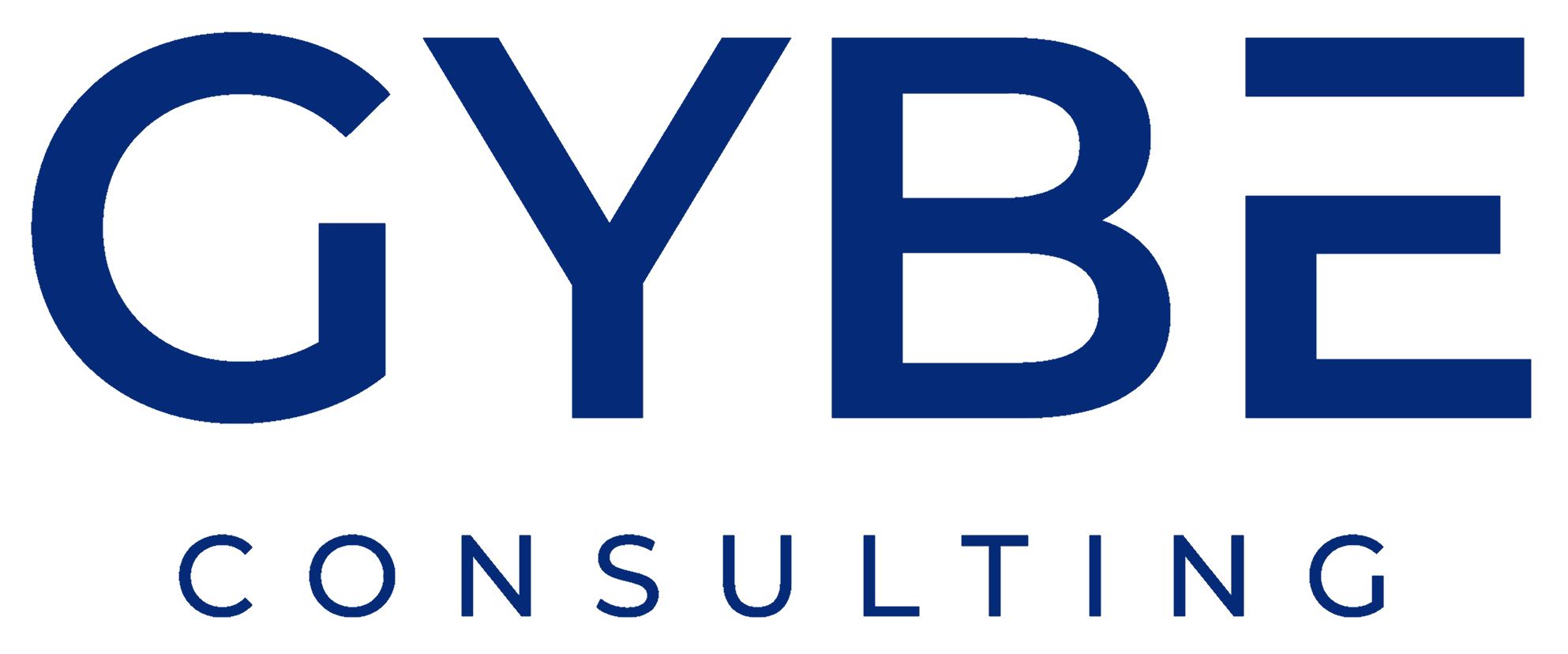 Logo with large blue letters spelling 'GYBE' above smaller blue letters spelling 'CONSULTING'.